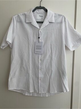 Selected Homme White Short-Sleeve Linen-Blend Button Shirt